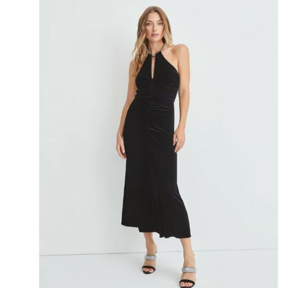 Veronica Beard Josette Velvet‎ Halter Dress Black 4